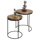 Ravi Iron Base Solid Wood Top Round Stool (Set of 2) - L44 x W44 x H49 cm - Mango Light Finish