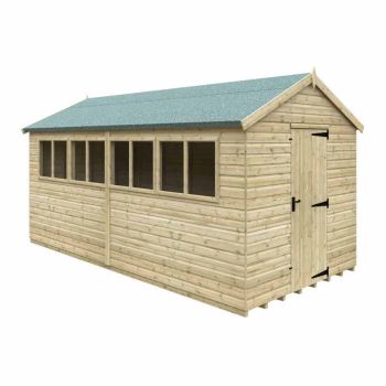 16 x 8 Feet Apex Premier 16mm Shed - Solid Wood/Softwood/Pine - L475 x W235 x H256.3 cm - Green