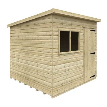 8 x 8 Feet Tanalised Deluxe Pent 16mm Shed - Solid Wood/Softwood/Pine - L235 x W235 x H207.3 cm - Green