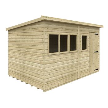 12 x 8 Feet Tanalised Deluxe Pent 16mm Shed - Solid Wood/Softwood/Pine - L355 x W235 x H207.3 cm - Green