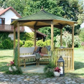 Brompton Lite Shingles - Tiled Gazebo (Large) - L230 x W265 x H249 cm - Green - Floor not included