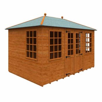 12 x 8 Feet Georgian Pyramid 12mm Shed - Solid Wood/Softwood/Pine - L355 x W235 x H254.5 cm - Burnt Orange