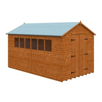 14 x 8 Feet Loglap Workshop 15mm Shed - Solid Wood/Softwood/Pine - L415 x W235 x H254.5 cm - Burnt Orange