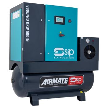 SIP VSDD/RD 11kW 10bar 500ltr 400v Rotary Screw Compressor with Dryer - L188 x W82 x H185 cm