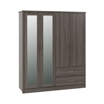 Lisbon 4 Door Wardrobe - L53.5 x W157 x H187 cm - Black Wood Grain
