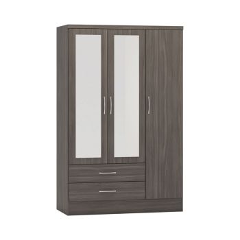 Nevada 3 Door 2 Drawer Mirrored Wardrobe - L52 x W116 x H182.5 cm - Black Wood Grain