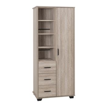Oliver 1 Door 3 Drawer Open Shelf Wardrobe - L52 x W80 x H190 cm - Light Oak Effect