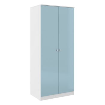 Denver 2 Door Wardrobe - L48 x W175 x H75 cm - White/Blue Gloss