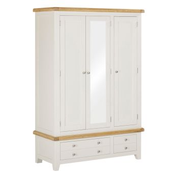 Windsor 3 Door 2 Drawer Wardrobe - L56 x W190 x H130.5 cm - Ivory/Oak