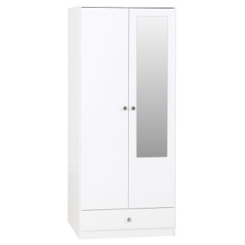 Denver 2 Door 1 Drawer Mirrored Wardrobe - L48 x W175.5 x H75 cm - White Gloss
