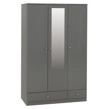 Denver 3 Door 2 Drawer Mirrored Wardrobe - L48 x W112 x H175.5 cm - Grey Gloss