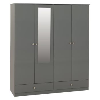 Denver 4 Door 2 Drawer Mirrored Wardrobe - L48 x W149 x H175.5 cm - Grey Gloss