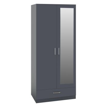Dakota 2 Door 1 Drawer Mirrored Wardrobe - L48 x W175 x H75 cm - Dark Grey