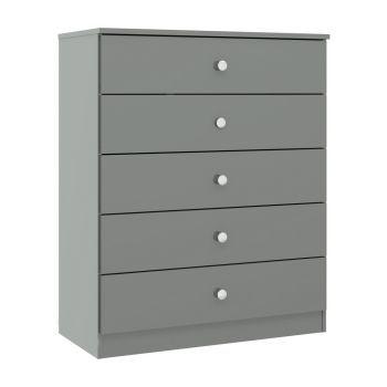 Denver 5 Drawer Chest - L36 x W75 x H92 cm - Grey Gloss