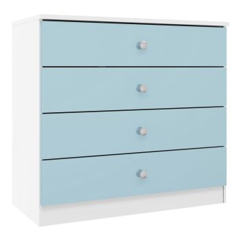 Denver 4 Drawer Chest of Drawers - L36 x W70 x H75 cm - White/Blue Gloss