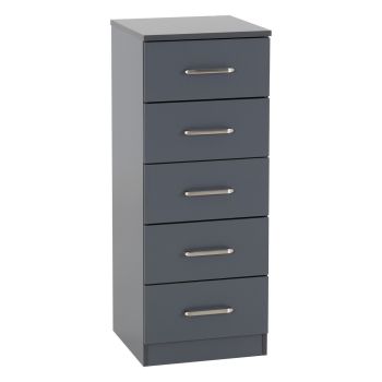 Dakota 5 Drawer Narrow Chest of Drawers - L36 x W90.5 x H35 cm - Dark Grey