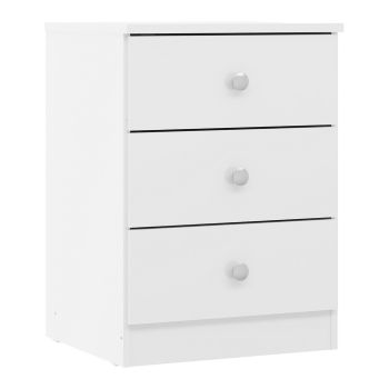 Denver 3 Drawer Bedside Table - L36 x W55.5 x H40 cm - White Gloss