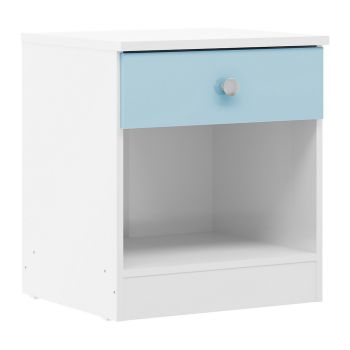 Denver 1 Drawer Bedside Table - L36 x W45.5 x H40 cm - White/Blue Gloss