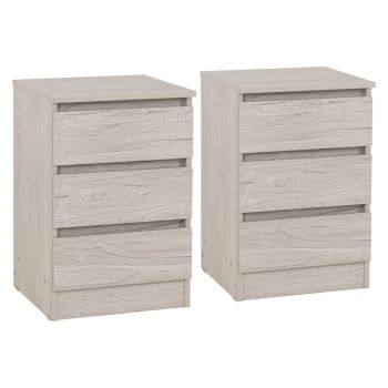 Malvern 3 Drawer Bedside (Pack of 2) - L40 x W60 x H40 cm - Urban Snow