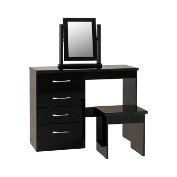 Nevada 4 Drawer Dressing Table Set - Black Gloss