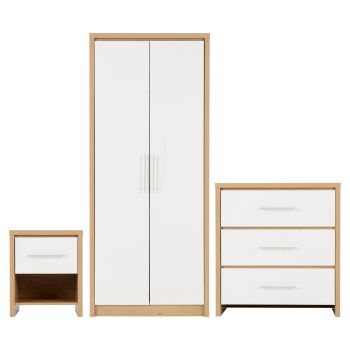 Seville Bedroom Furniture Set - L47 x W180 x H76 cm - White High Gloss/Light Oak