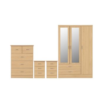 Nevada 3 Door 2 Drawer Mirrored Wardrobe Bedroom Set - Sonoma Oak Effect