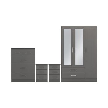 Nevada 3 Door 2 Drawer Mirrored Wardrobe Bedroom Set - 3D Effect Grey