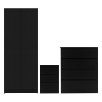 Malvern Trio 3 Piece Bedroom Furniture Set - L50.5 x W180 x H80 cm - Black