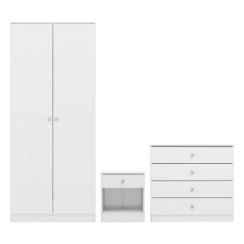 Denver Trio 3 Piece Bedroom Furniture Set - L48 x W175 x H75 cm - White Gloss