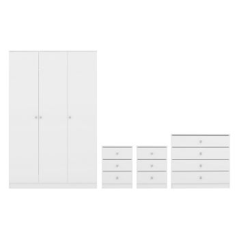 Denver 3 Door Wardrobe Bedroom Set - L40 x W175 x H112 cm - White Gloss
