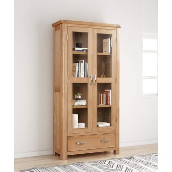 Bologna Display Cabinet with Glass Doors - D37 x W90 x H180 cm - Oak