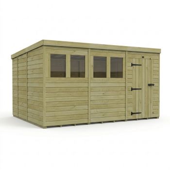 12ft x 9ft Pent Garden Shed Single Door With Windows - Pressure Treated Timber - L366 x W274 x H210 cm - Natural