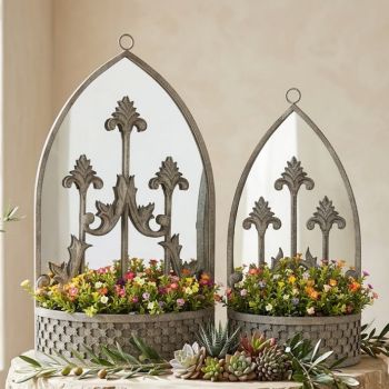 62/52cm Metal Planters with Mirror (Set of 2) - L15 x W45 x H62 cm