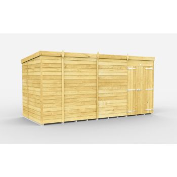 13 x 7 Feet Pent Shed - Double Door Without Windows - Wood - L214 x W387 x H201 cm