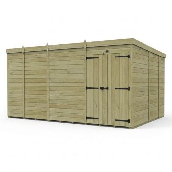 13ft x 9ft Pent Garden Shed Double Door With Windows - Pressure Treated Timber - L396 x W274 x H210 cm - Natural