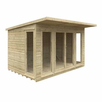 12 x 8 Feet Tanalised Garden Studio 16mm Shed - Solid Wood/Softwood/Pine - L355 x W235 x H242.2 cm - Green