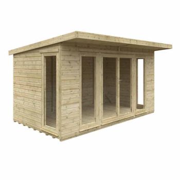 14 x 8 Feet Tanalised Garden Studio 16mm Shed - Solid Wood/Softwood/Pine - L415 x W235 x H242.2 cm - Green