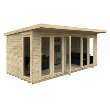 18 x 8 Feet Tanalised Garden Studio 16mm Shed - Solid Wood/Softwood/Pine - L535 x W235 x H242.2 cm - Green
