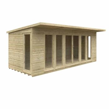 20 x 8 Feet Tanalised Garden Studio 16mm Shed - Solid Wood/Softwood/Pine - L595 x W235 x H242.2 cm - Green