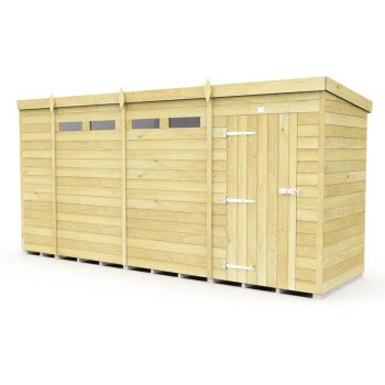15 x 4 Feet Pent Security Shed - Single Door - Wood - L118 x W454 x H201 cm