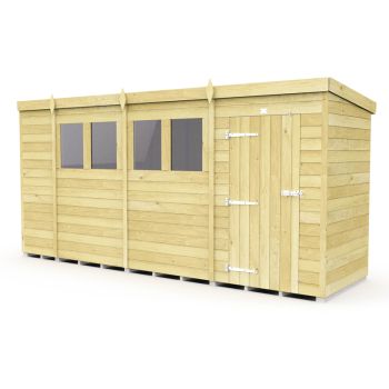 15 x 5 Feet Pent Shed - Single Door With Windows - Wood - L147 x W454 x H201 cm