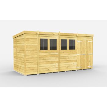 15 x 7 Feet Pent Shed - Double Door With Windows - Wood - L214 x W454 x H201 cm