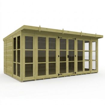 16ft x 10ft Georgian Pent Summer House - Pressure Treated Timber - L488 x W305 x H210 cm - Natural