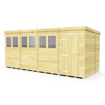 16 x 7 Feet Pent Shed - Single Door With Windows - Wood - L214 x W474 x H201 cm