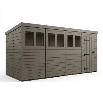16ft x 9ft Composite Pent Garden Shed Single Door With Windows - Composite - L488 x W274 x H210 cm - Grey