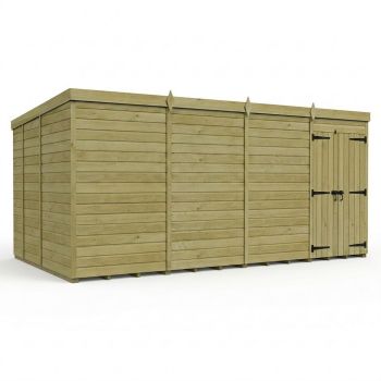16ft x 9ft Pent Garden Shed Double Door No Windows - Pressure Treated Timber - L488 x W274 x H210 cm - Natural