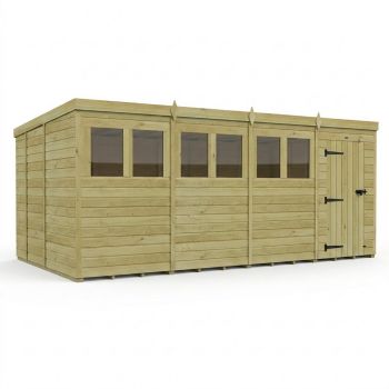 16ft x 9ft Pent Garden Shed Single Door With Windows - Pressure Treated Timber - L488 x W274 x H210 cm - Natural