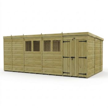 17ft x 10ft Pent Garden Shed Double Door With Windows - Pressure Treated Timber - L518 x W305 x H210 cm - Natural