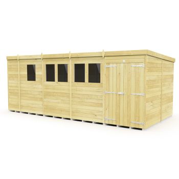 17 x 8 Feet Pent Shed - Double Door With Windows - Wood - L231 x W492 x H201 cm