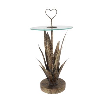 Leaf Design Table - Metal - L40 x W40 x H79 cm - Brown